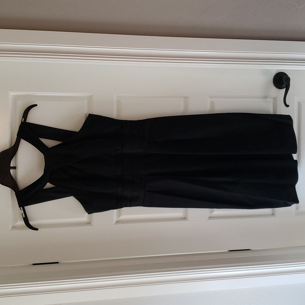 David's Bridal Short Cotton Dress with Y-Neck and Skirt Pleating Bridesmaid